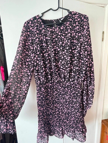 Black pink floral chiffon - black,