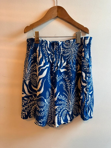 Blue white floral shorts - blue,