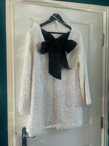 White sequin bow dress new - white,