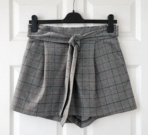 Grey check paperbag shorts - check,